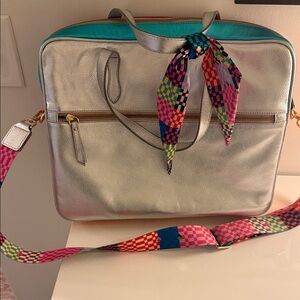 Love NOCK Rainbow Silver Metallic Leather Women's computer Bag & Colorful Strap